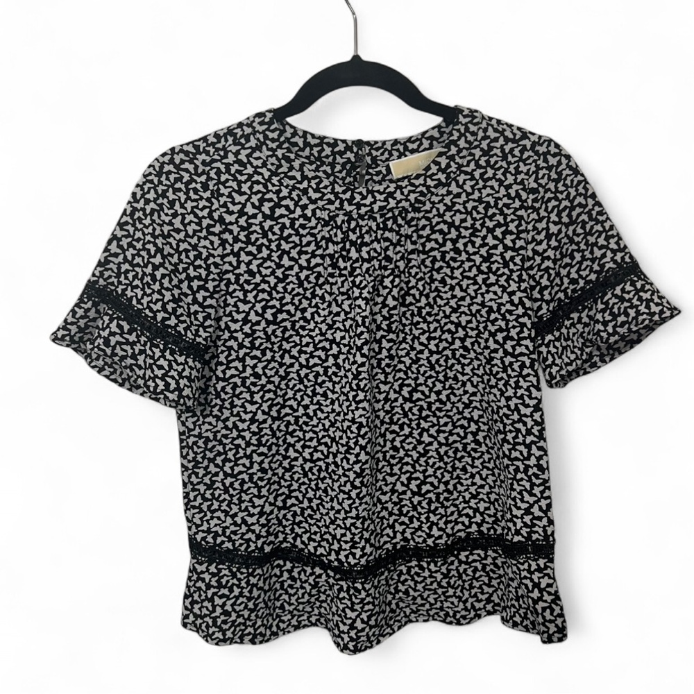 Michael Kors black and white blouse with novelty butterfly print XS